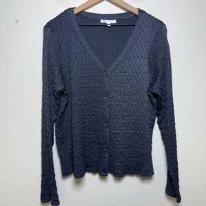 DR2 Women Cardigan Sweater L Academia Grunge Indie Large Blue Popcorn Crinkle